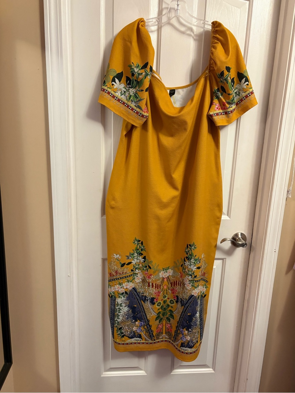 SHEIN Mustard Floral Border Midi Dress